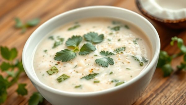 Aromatic coconut soup with fresh herbs at Umai Mi San Antonio.