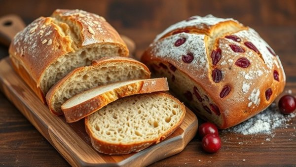 Best fresh baked bread in Michigan: artisan loaves on wooden boards.