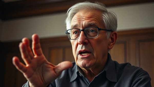 Older man passionately speaking about lower health insurance premiums.