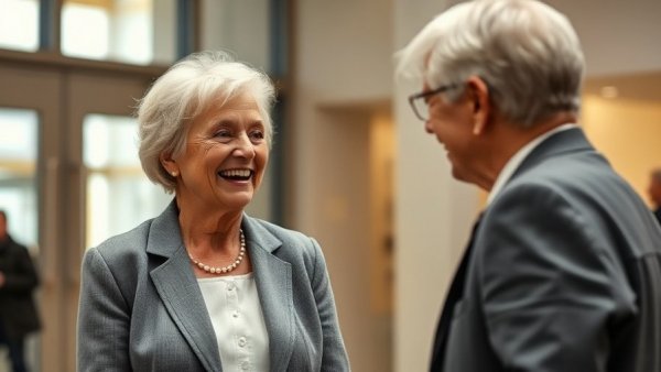 Older woman discussing Alzheimer’s Screening and Prevention Act, engaged conversation, indoor setting.