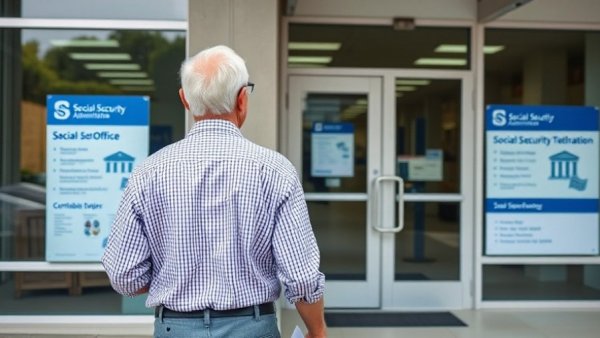 Elderly man at Social Security office in Muskegon.