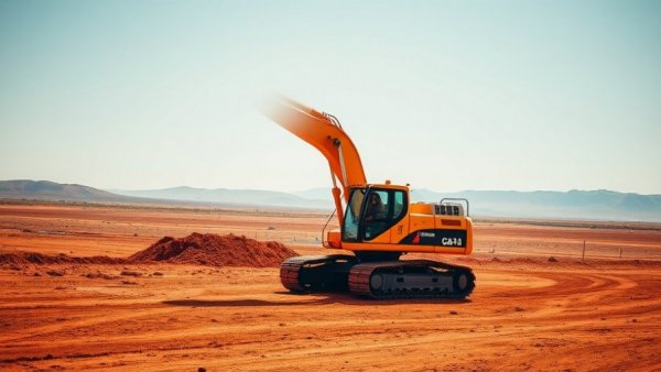 Construction site with excavator and worker under clear Wyoming sky.