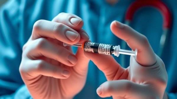 Healthcare professional preparing vaccine syringe in medical setting.