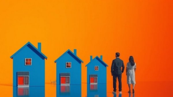 Graphic of blue houses symbolizing real estate growth, DSCR loans Michigan real estate.