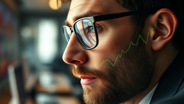 Analyzing stock trends before 2026 with charts reflecting in glasses.