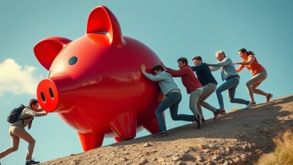 Investors TGT Stock 2026 concept with giant piggy bank uphill.