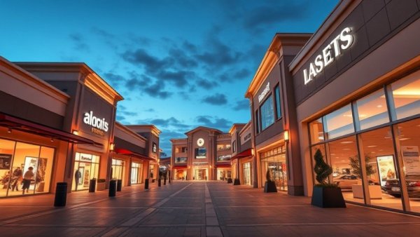 Modern shopping plaza at twilight, best dividend stock to buy with $100.