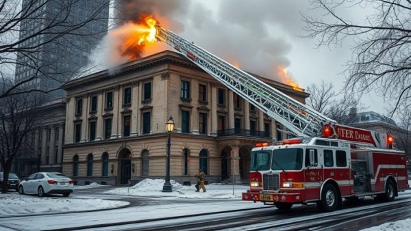 House of Ludington fire in Escanaba with firetruck intervention.