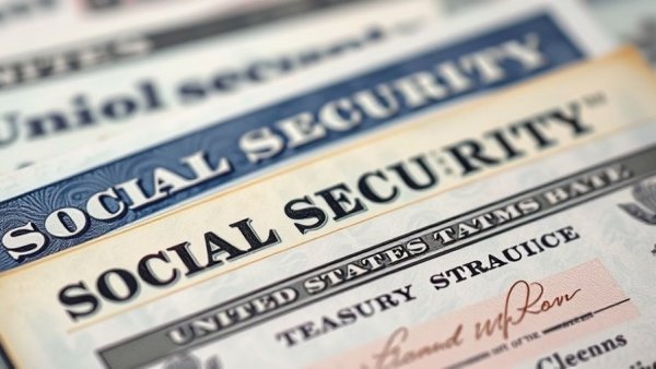 Detailed view of Social Security card and treasury checks for apply for Social Security in Muskegon.