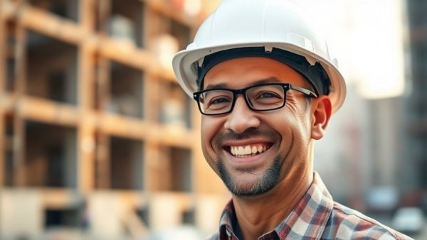 Smiling construction worker at site, Michigan construction workforce immigrants