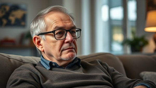 Senior man reflecting indoors, highlighting contractor scams targeting senior citizens.