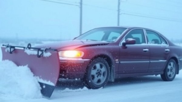 Skidding Car Crashes Head On With Snow Plow 