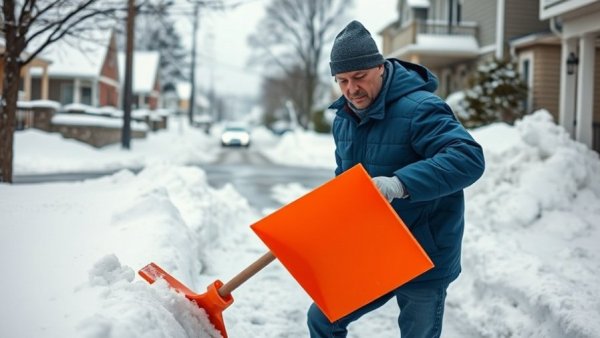Snow removal for driveway in Muskegon by a person shoveling.