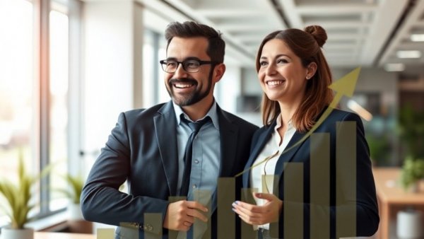 Business professionals analyze growth chart, AEO for Muskegon Businesses.