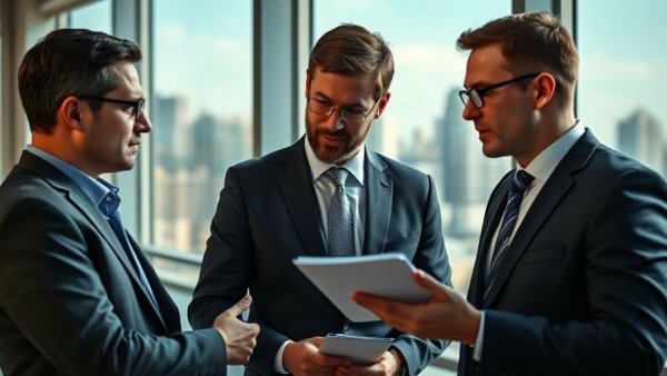 Business team discussing AEO strategies for Muskegon businesses in office.