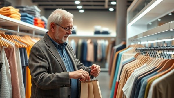 Senior examining clothing in store amid elimination of senior discounts