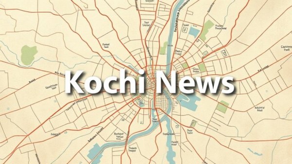 Map layout with Kochi news indicator, abstract design.