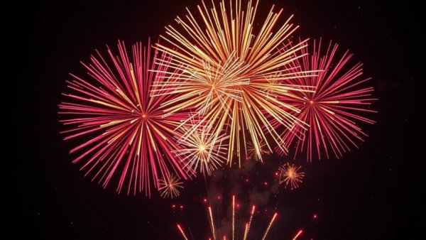 Colorful fireworks bursting in the night sky, vibrant and dynamic.