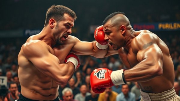 Intense boxing scene in a lively arena, showcasing martial arts classes Gurnee.