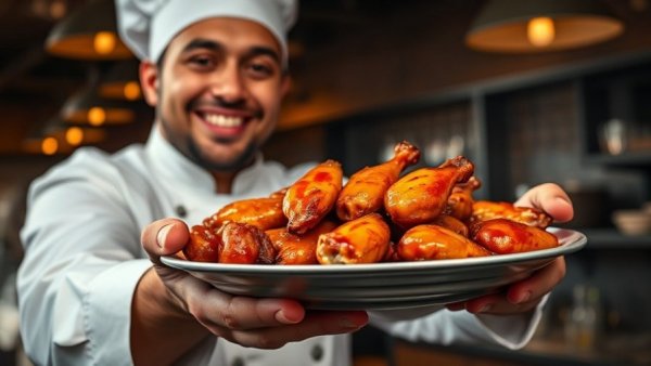Chef showcasing glazed chicken wings at one of New Jersey's 99 Greatest Restaurants.