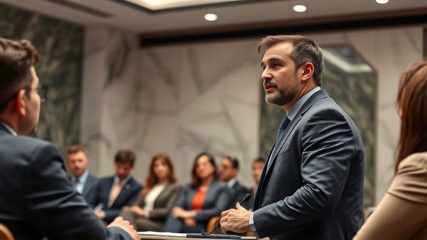 Confident businessman discussing long-term health coverage Muskegon in a conference.