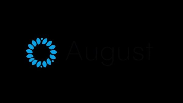 August logo, blue circle design, affordable senior living options Muskegon.