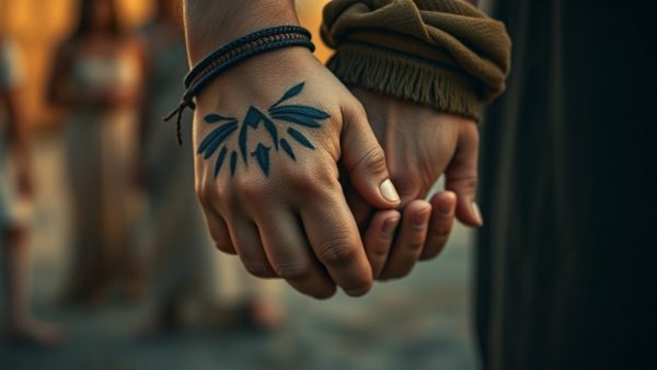 Native Americans holding hands, symbolizing connection.