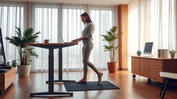 Comfortable office with best standing desk and walking pad setup.