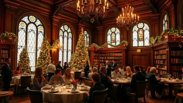 Cranbrook House Holiday Tour & Tea with festive decor and guests.