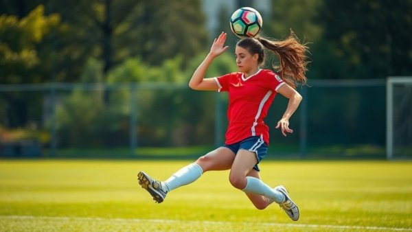 Focused soccer player practicing headers for injury reduction.
