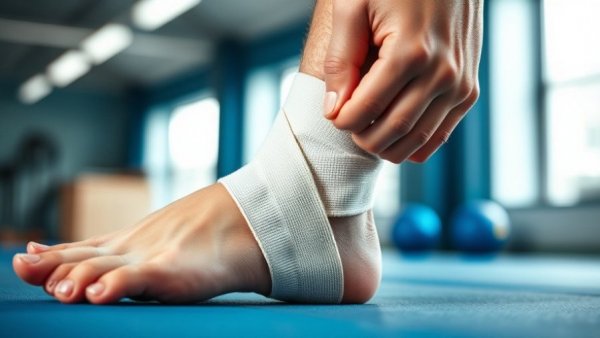 Ankle being wrapped with a bandage in martial arts training.