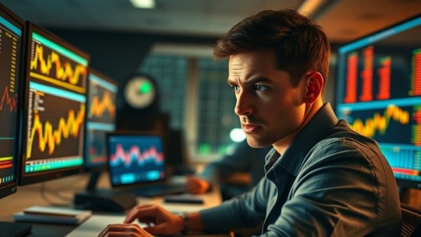 Young professional analyzing stock data for Beyond Meat recovery, office setting.