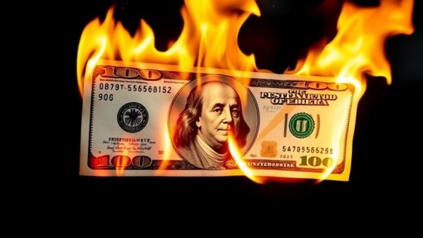 Burning $100 bill symbolizing Beyond Meat stock plunge.