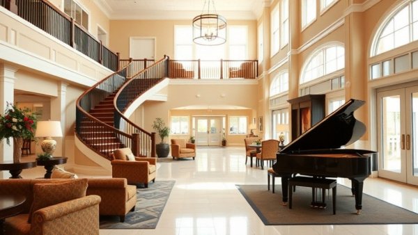Elegant senior living facility in Muskegon with welcoming lobby.
