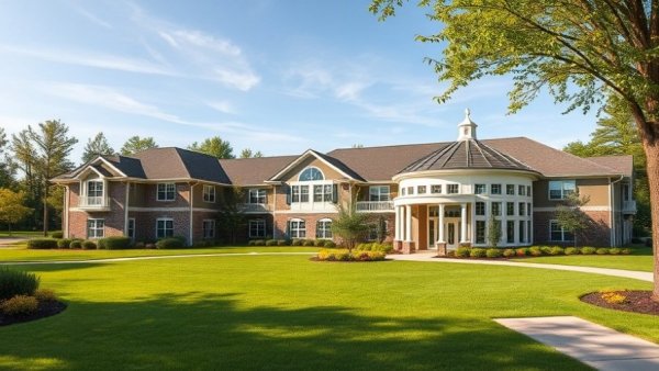 Beautiful senior living community in Muskegon with greenery.