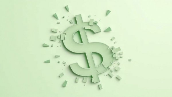 Pixelated dollar sign in disintegration symbolizing AI economic crisis.