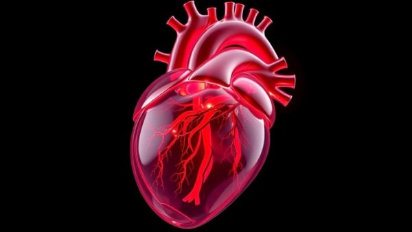 Illustrated human heart with vibrant colors highlighting structures related to uterine fibroids heart disease risk.