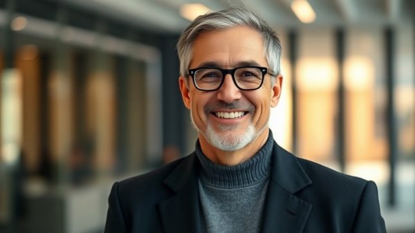 Middle-aged smiling man in an office, Medicare Advantage plan comparisons Muskegon context.