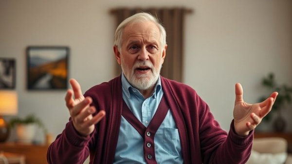 Festivus scene with older man gesturing and ghost icon.