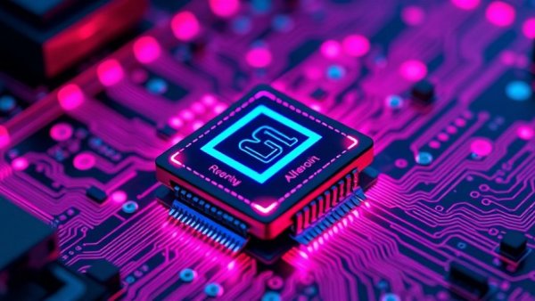 Futuristic AI microchip on circuit board, representing Medicare AI experiment impact on elderly care