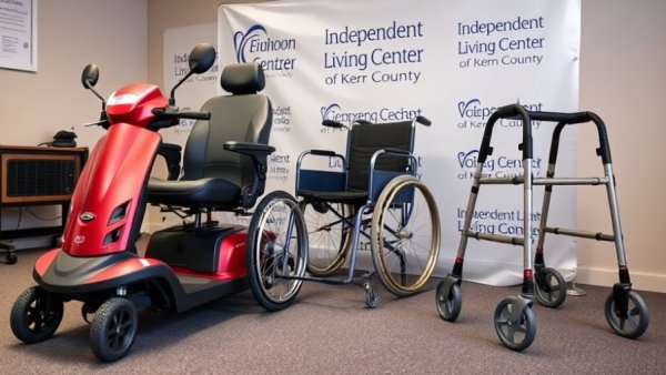 Assistive technology mobility program in Kern County showcasing scooter and wheelchair.
