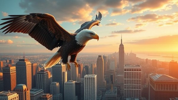 Tree Care Services Expansion concept with cityscape and eagle.