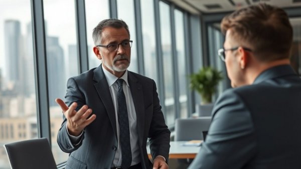 CEO discussing AI as competitive advantage in modern office.