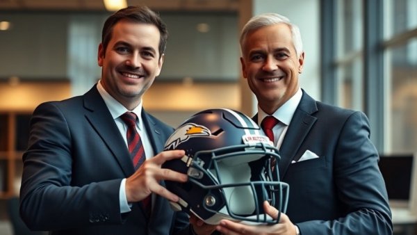 Men discussing Michigan football future after Moore firing in office setting.