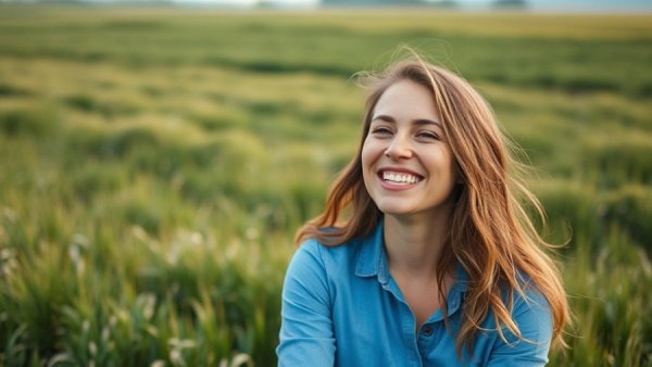 Woman representing Michigan agriculture, smiling outdoors.