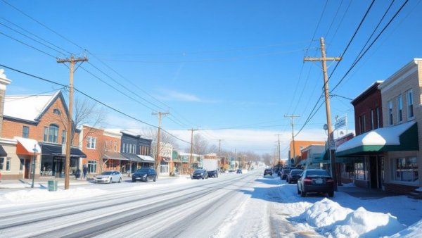 Snow-covered village street highlighting cost of snow removal in New York
