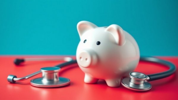 Piggy bank and stethoscope on red background for Medicare Advantage plan comparisons Muskegon.
