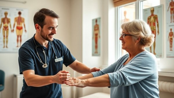 Senior care advisors Muskegon in action with therapist in clinic.
