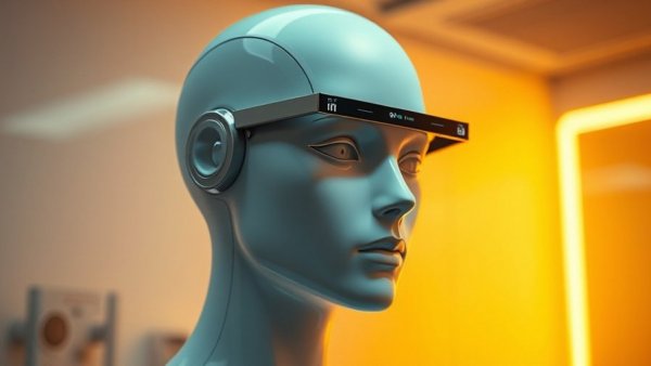 Futuristic AI-powered wearable device for epilepsy care on mannequin head.