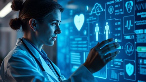 Innovative digital health technology interface in use by medical professional in Muskegon.